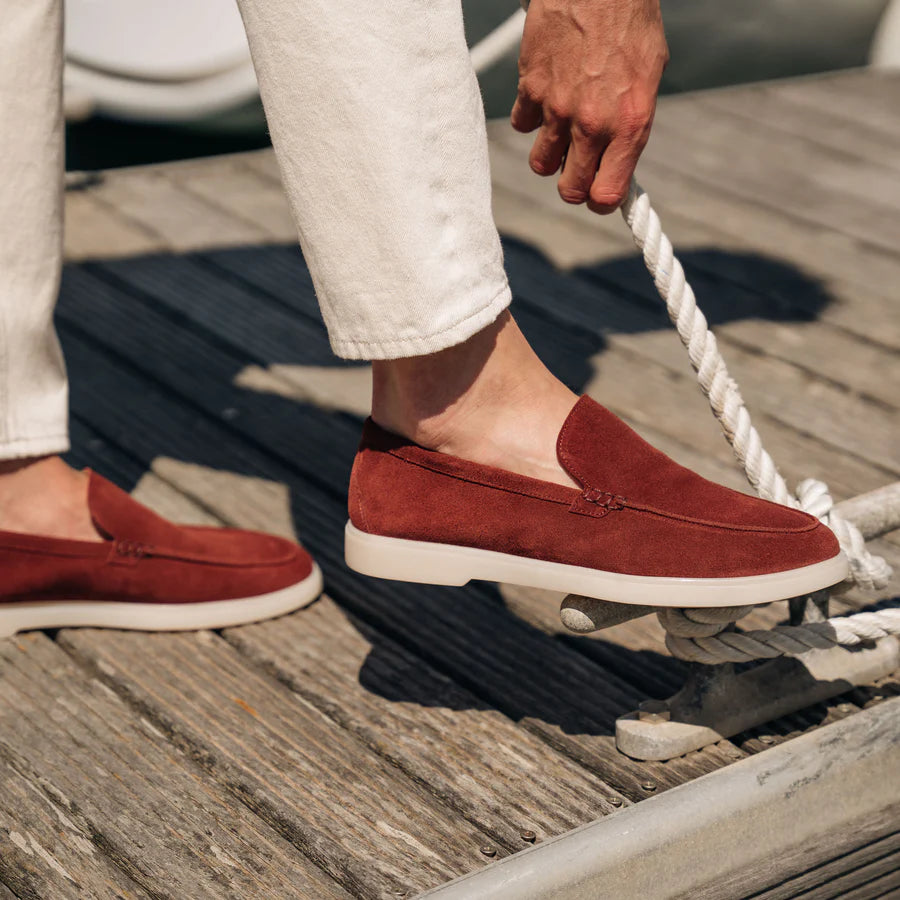 Red Casual Suede Loafers Ultra-Light Weight