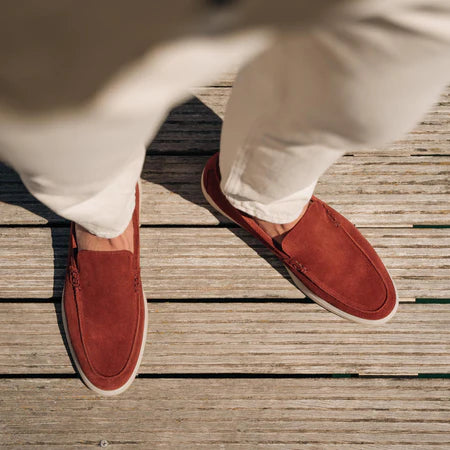 Red Casual Suede Loafers Ultra-Light Weight