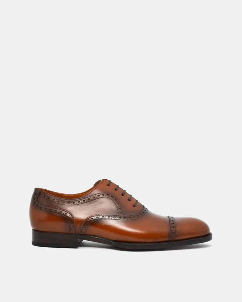 Light Brown Brogue Cap Toe Oxford Shoe