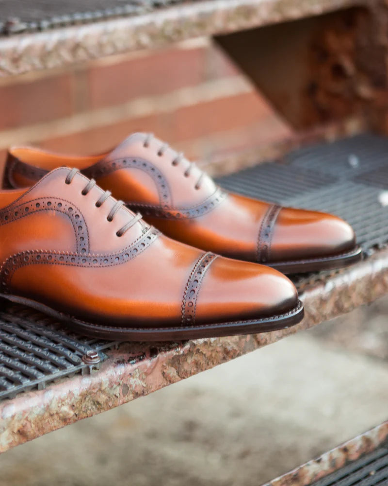 Light Brown Brogue Cap Toe Oxford Shoe