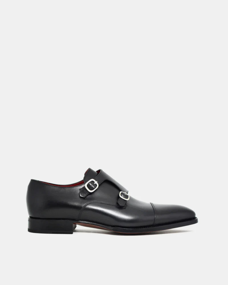 Black Double Monk Strap Dress Shoe